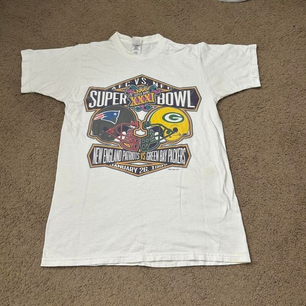 Super Bowl XXXI New England Patriots vs Green Bay Packers‎ white t-shirt